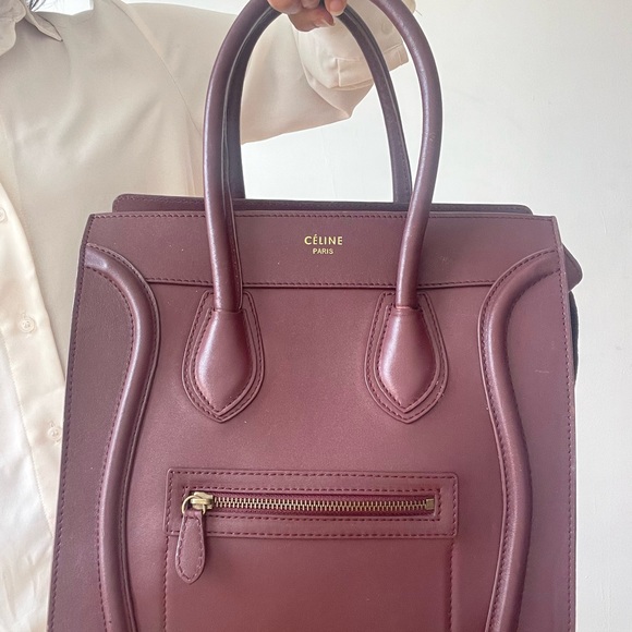 Céline Paris Tote Leather Travel Bag in Burgundy Mini Luggage Bag with Tag - Picture 4 of 7
